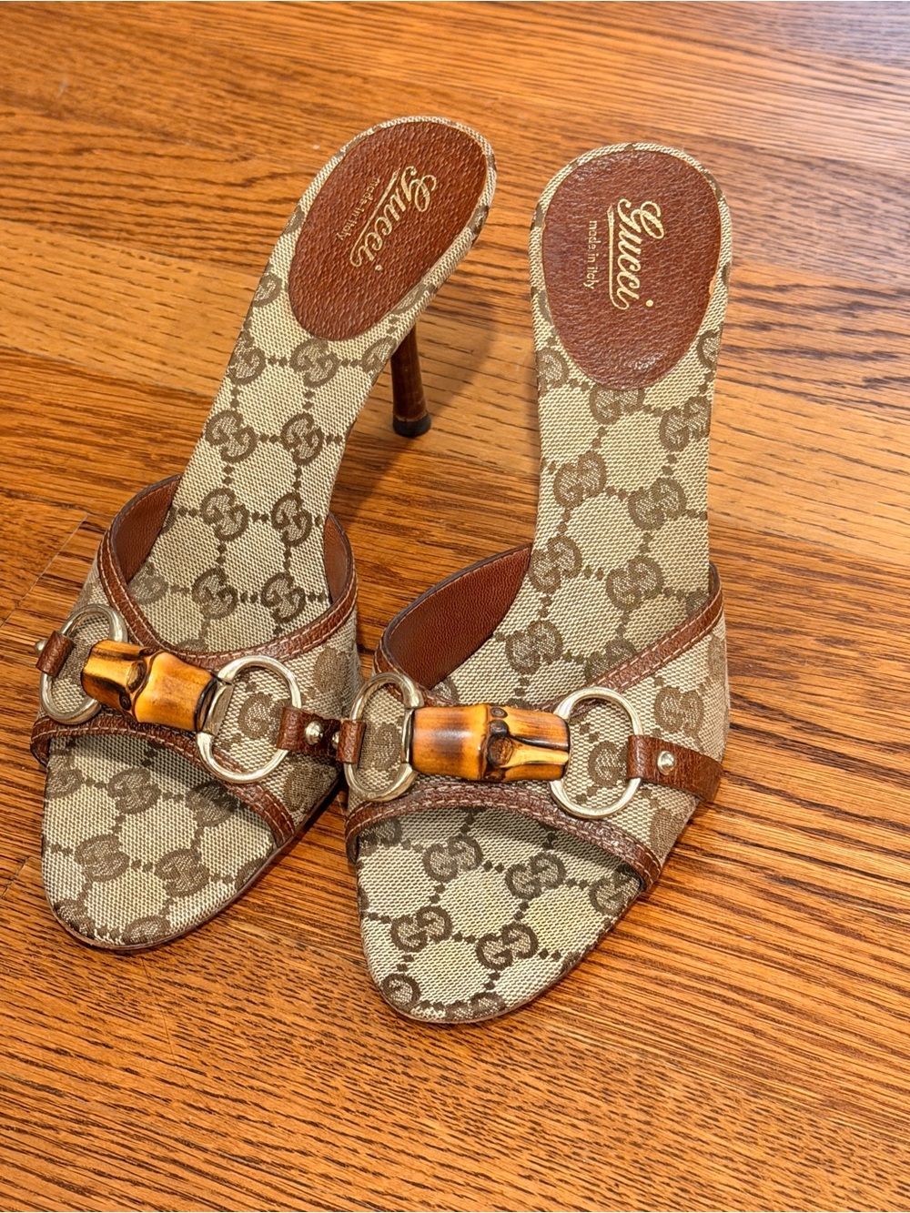 Gucci Authentic Cinghiale GG Monogram Mule Sandals Slides  with Bamboo Horsebit - Picture 3 of 16